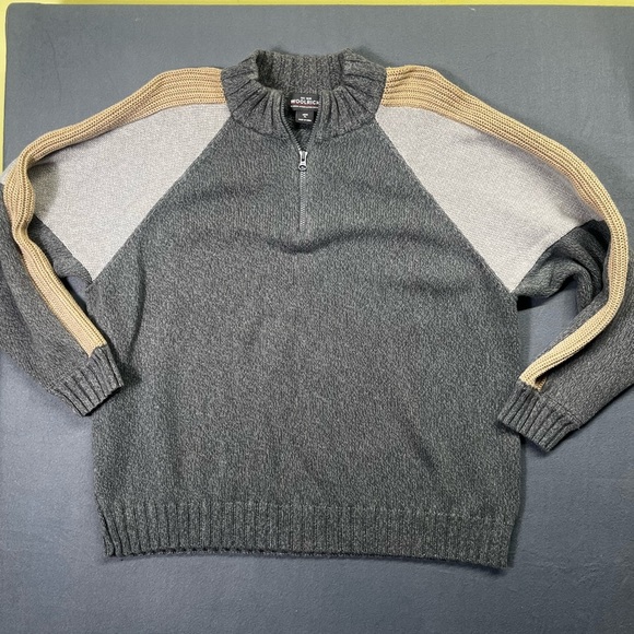 Woolrich 1/4 Zip Tri-Color Sweater Mens XL Charcoal Heavy Thick Warm luxury 1482 - Picture 1 of 8